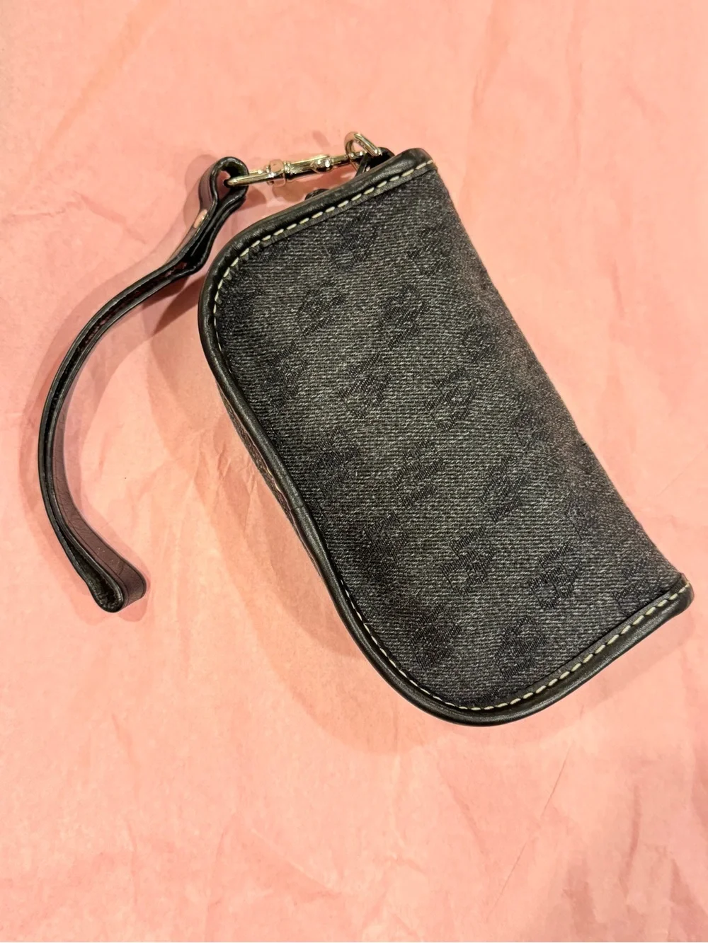 Dooney & Bourke Gray Denim Signature Canvas & Black Leather Wristlet